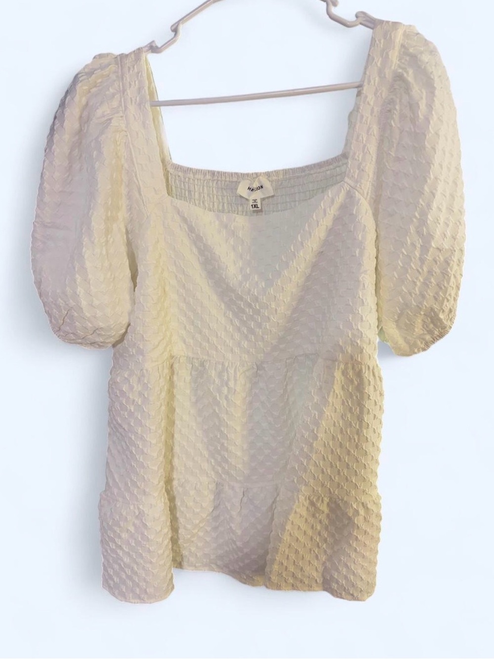 White Heyson Puff Sleeve Square Neck Women's Top